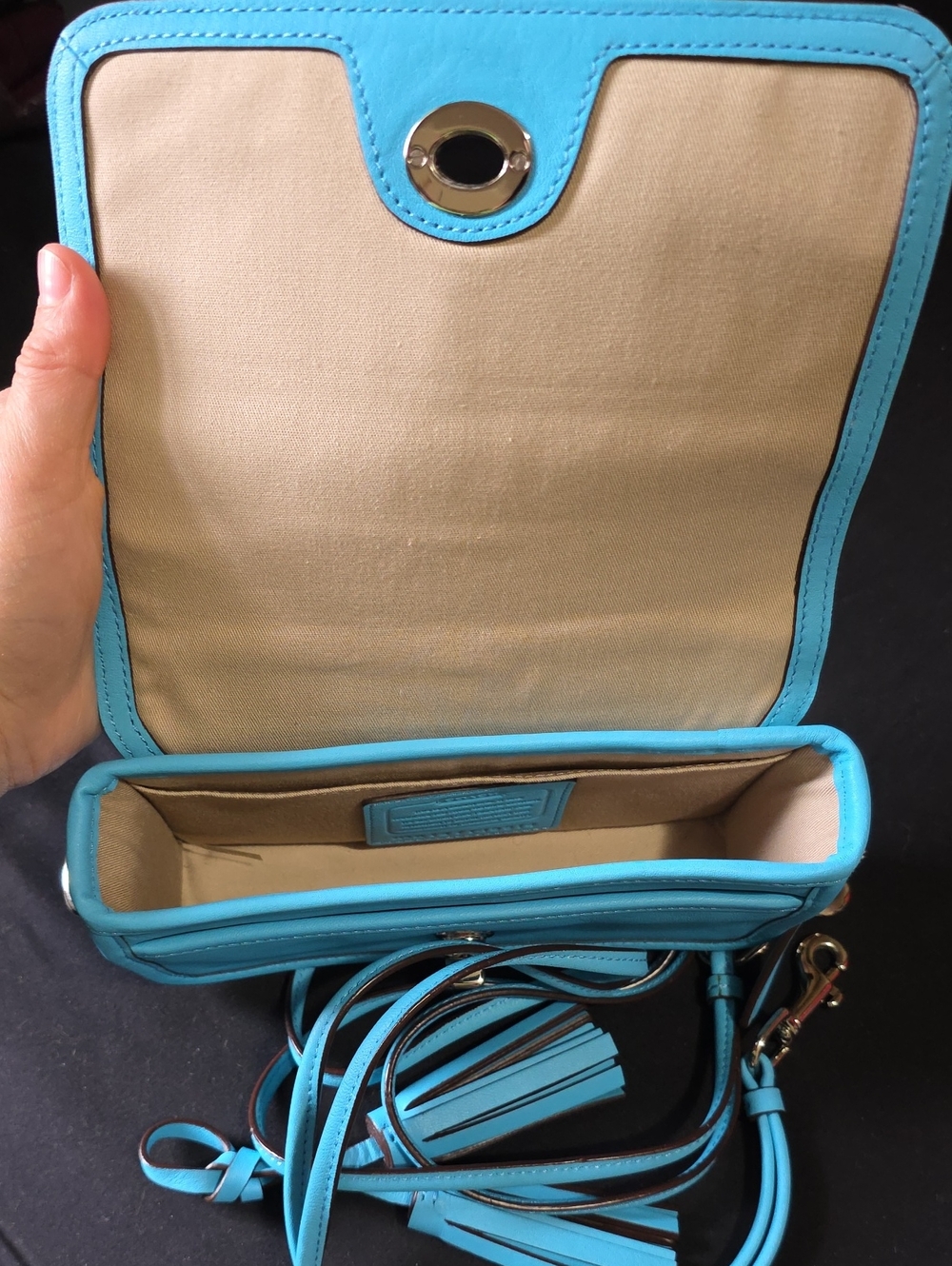 Coach Turquoise Crossbody Bag with Tassel Accent - Picture 2 of 7